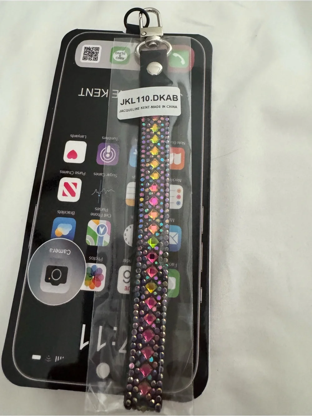Rhinestone Phone Strap - Black with Multicolor Gems- for tumbler too